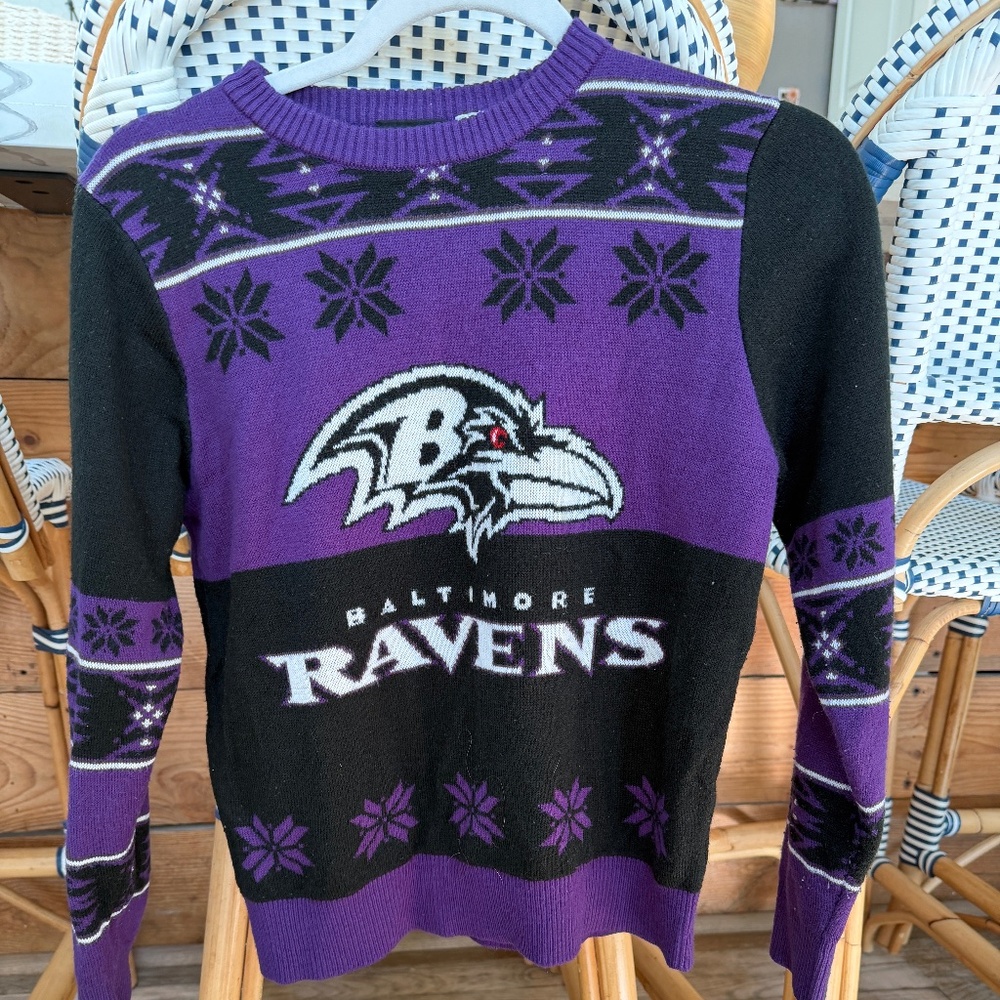 NFL Baltimore‎ Ravens Christmas Sweater black/Purple Youth Size Large (14-16)
